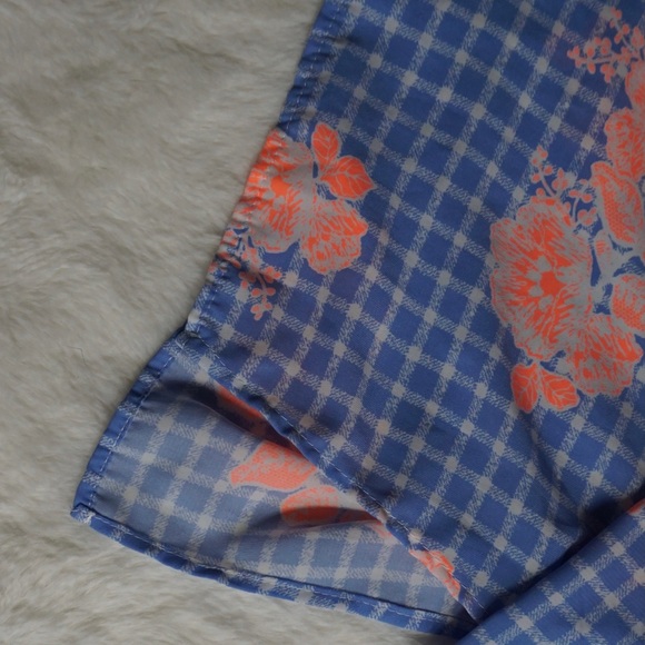 Blue and White with Neon Floral Print Shrug - Picture 3 of 5